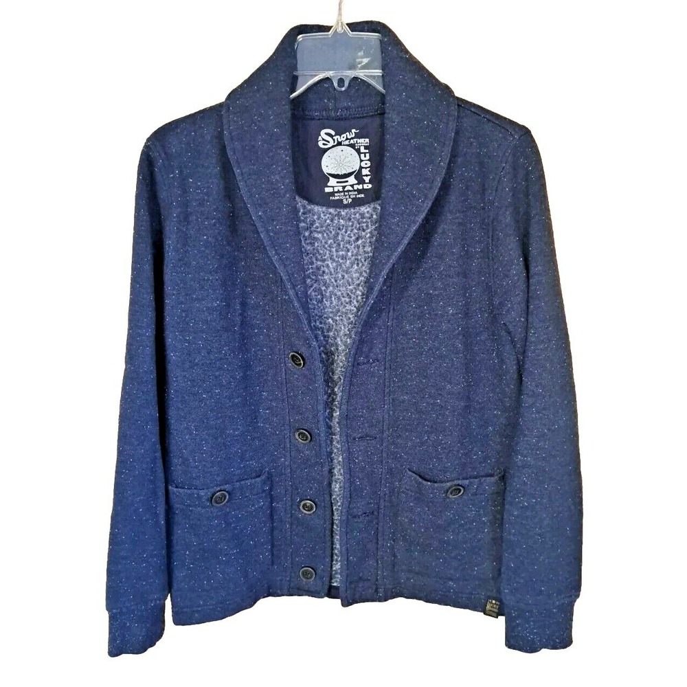 Lucky Brand Jacket Womens Size S/P Shawl Collar Cotton Blend Snow Heather Blue‎